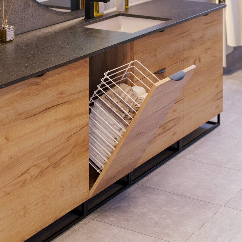 Drôtený kôš na bielizeň a použité prádlo na sklopné dvierka / šírka skrinky 400 mm