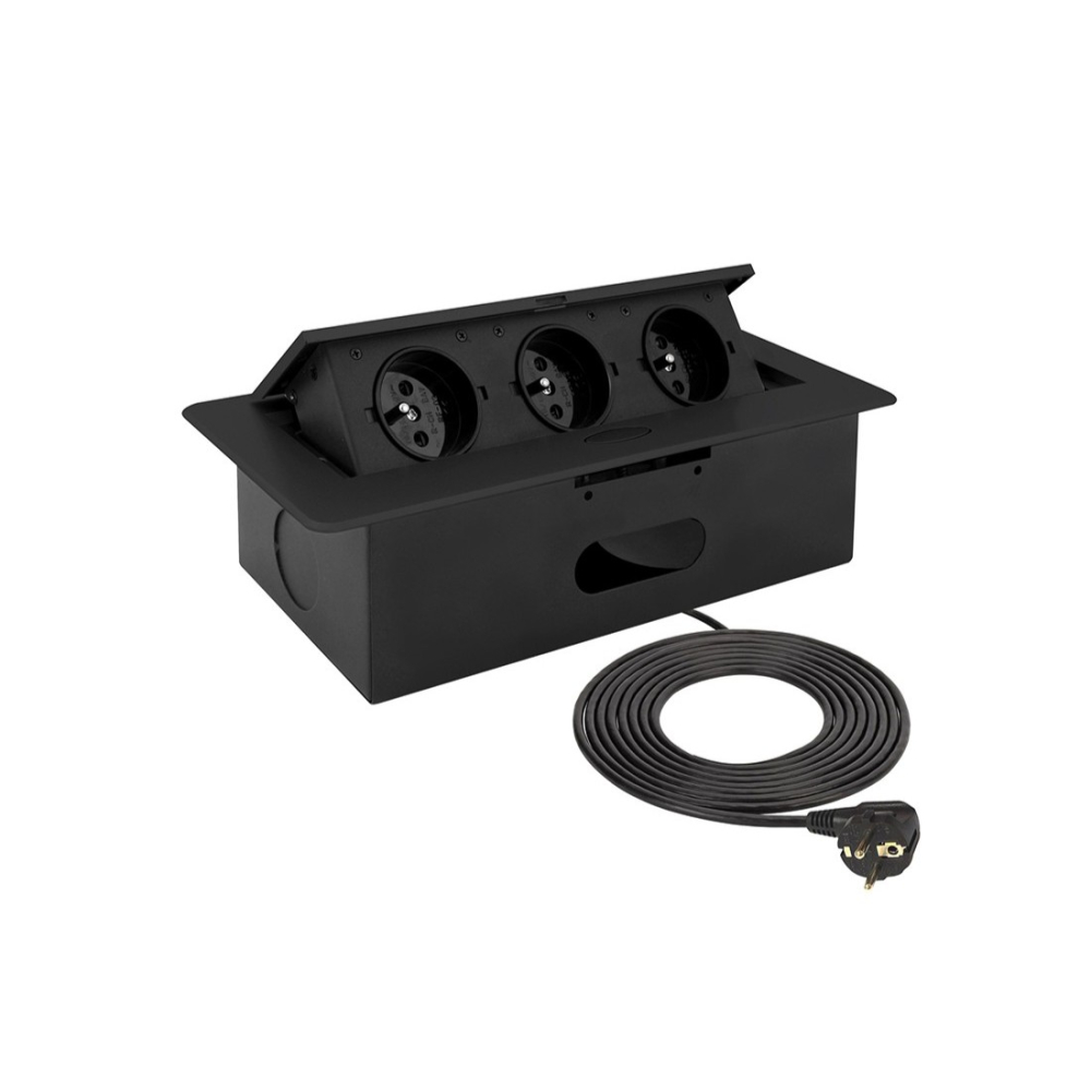 Zásuvka výklopná KOMBI / 3x zásuvka / čierna matná