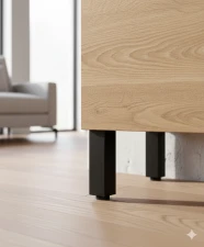 �ierna pevn� n�bytkov� no�i�ka 40x40 mm upevnen� pod drevenou skrinkou, detail spodnej �asti n�bytku